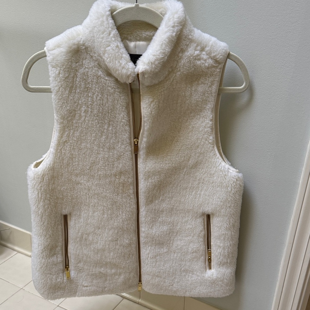 J. Crew White Fleece Vest with Gold Accents